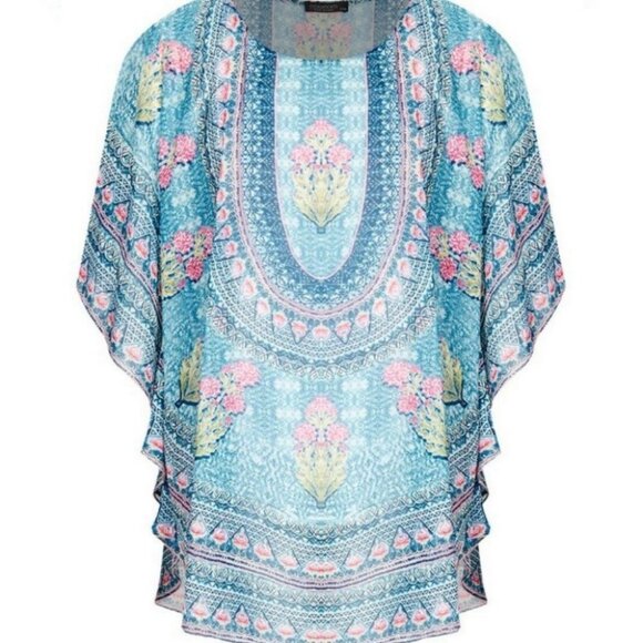 Anthropologie Tolani Bohemian Print Kimono Top Blue Hippie Festival Print XS P - Picture 2 of 9